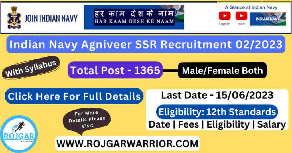 Indian Navy Agniveer SSR Recruitment 02/2023