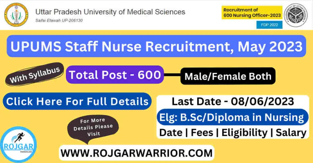 UPUMS Staff Nurse Recruitment May 2023