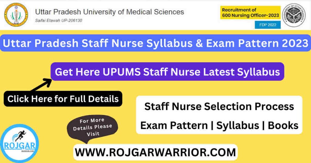 UPUMS Staff Nurse syllabus and Exam Pattern 2023