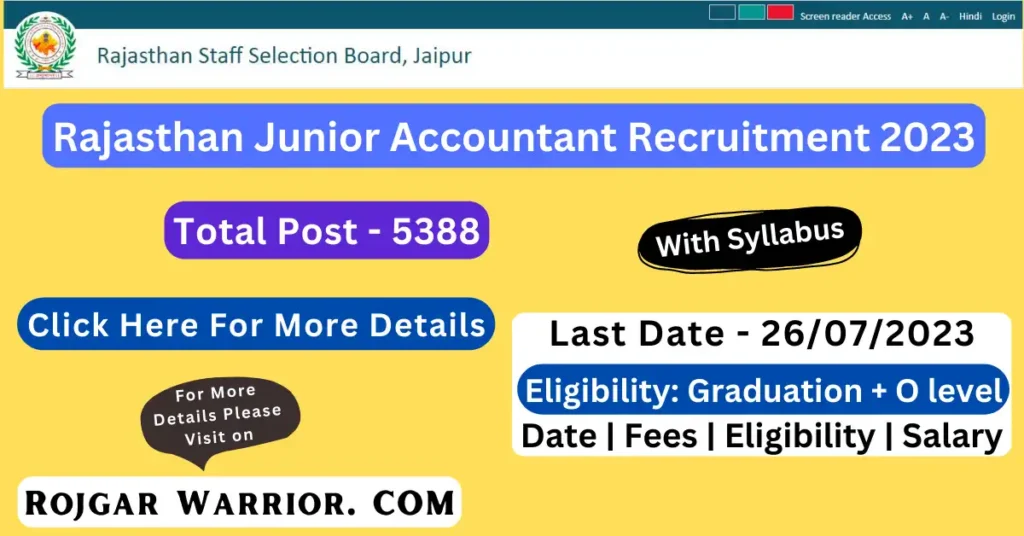 Latest RSMSSB News for Rajasthan Junior Accountant Recruitment 2023