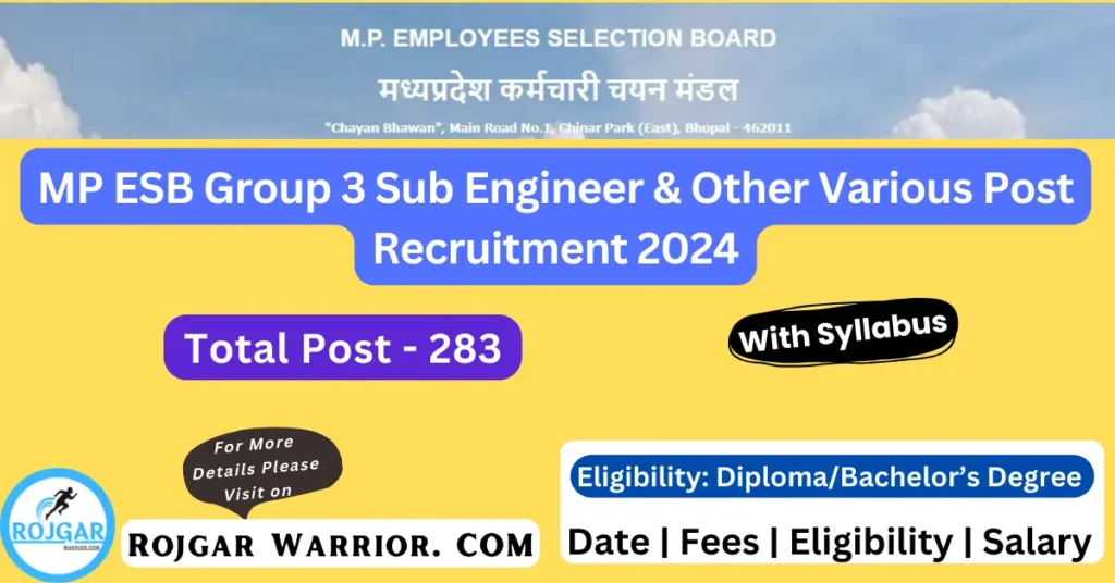 MP ESB Group 3 Sub Engineer and Other Various Post Recruitment 2024