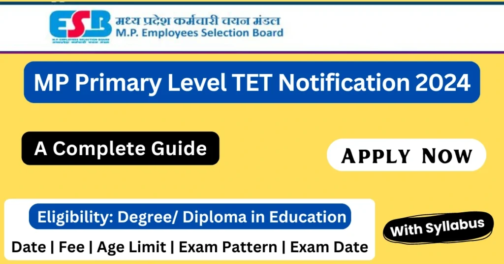 MP TET 2024 online form for primary schools