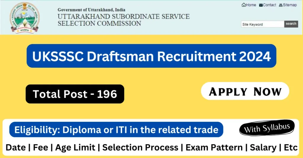 UKSSSC Draftsman Recruitment 2024