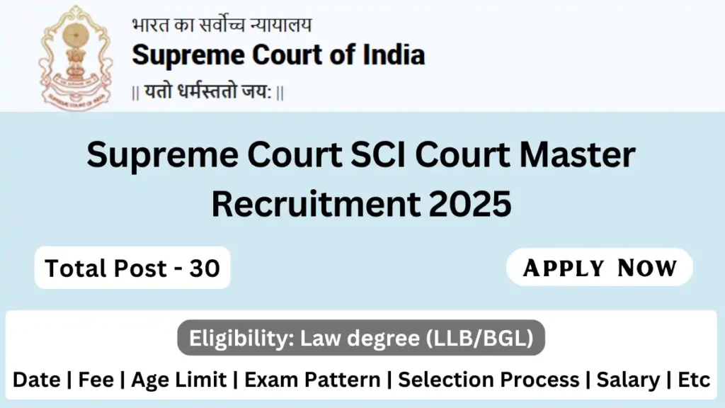 Supreme Court SCI Court Master Recruitment 2025